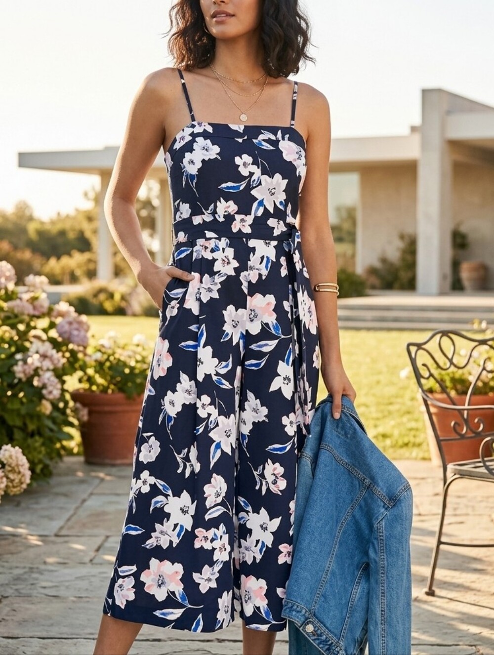 Banana Republic Floral Linen Wide Leg Jumpsuit Sz 0